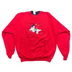 Christmas Snowman Sportswear Sweatshirt Adult XL Red Long Sleeve Frosty Pullover